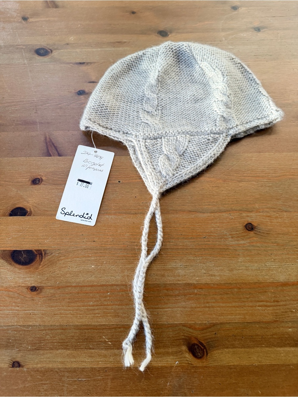 Splendid Women's Grey Cableknit Earflap Hat Bonnett Braided Ties Woolblend Cozy - Picture 8 of 14